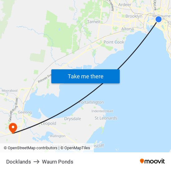 Docklands to Waurn Ponds map