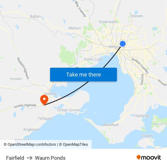 Fairfield to Waurn Ponds map