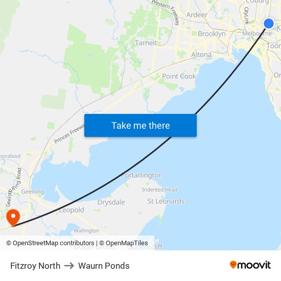 Fitzroy North to Waurn Ponds map