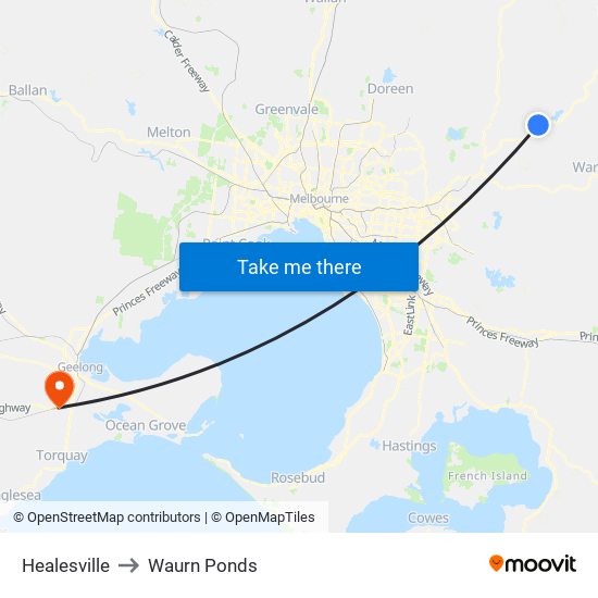 Healesville to Waurn Ponds map