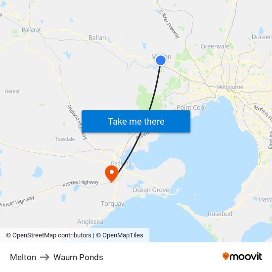Melton to Waurn Ponds map