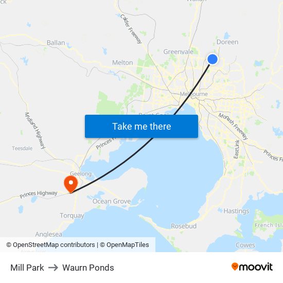 Mill Park to Waurn Ponds map