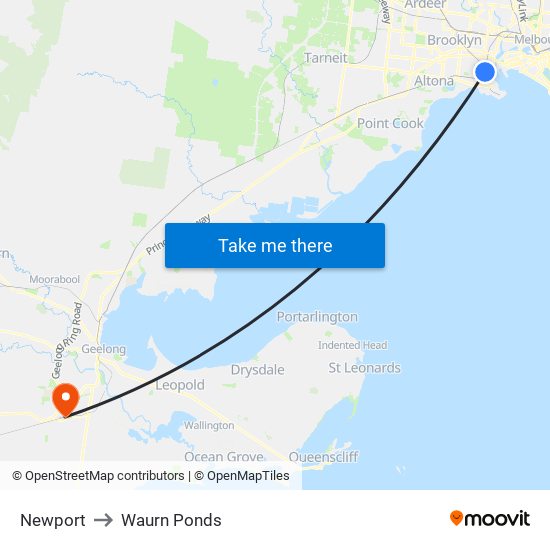 Newport to Waurn Ponds map