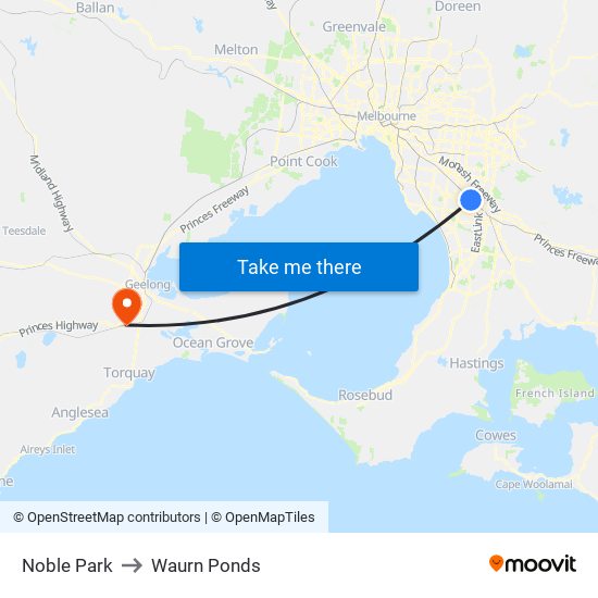 Noble Park to Waurn Ponds map