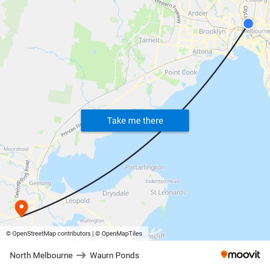 North Melbourne to Waurn Ponds map