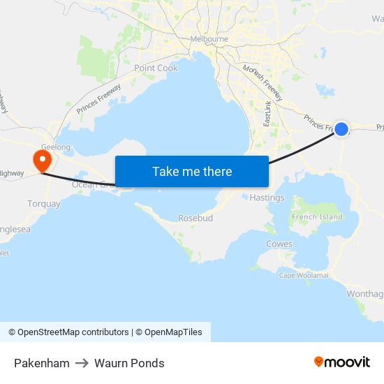 Pakenham to Waurn Ponds map