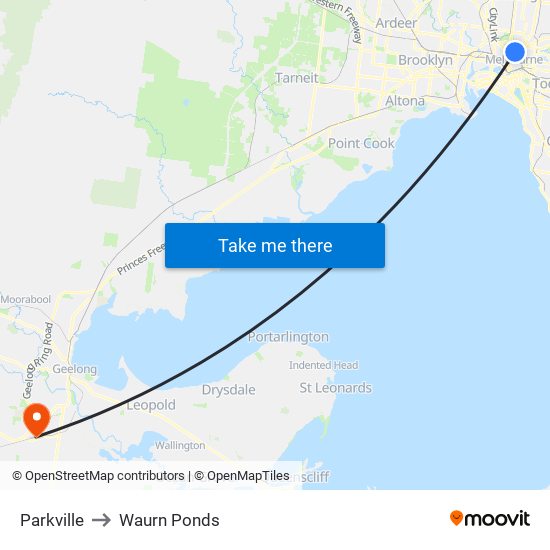 Parkville to Waurn Ponds map