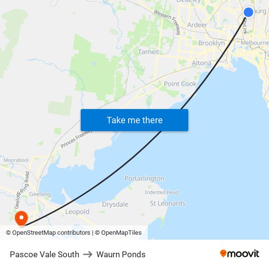 Pascoe Vale South to Waurn Ponds map