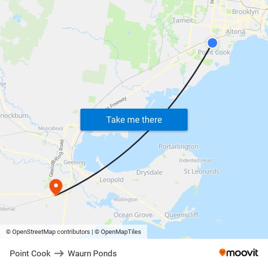 Point Cook to Waurn Ponds map