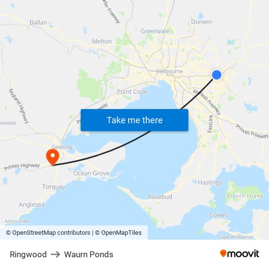 Ringwood to Waurn Ponds map