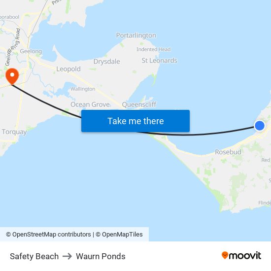 Safety Beach to Waurn Ponds map