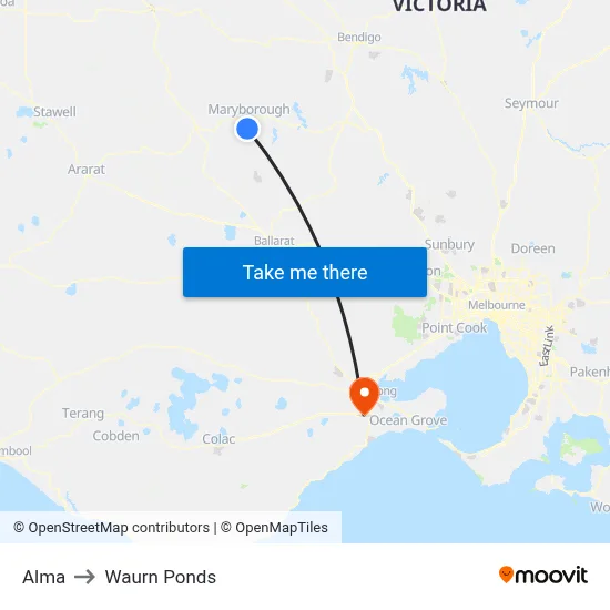 Alma to Waurn Ponds map