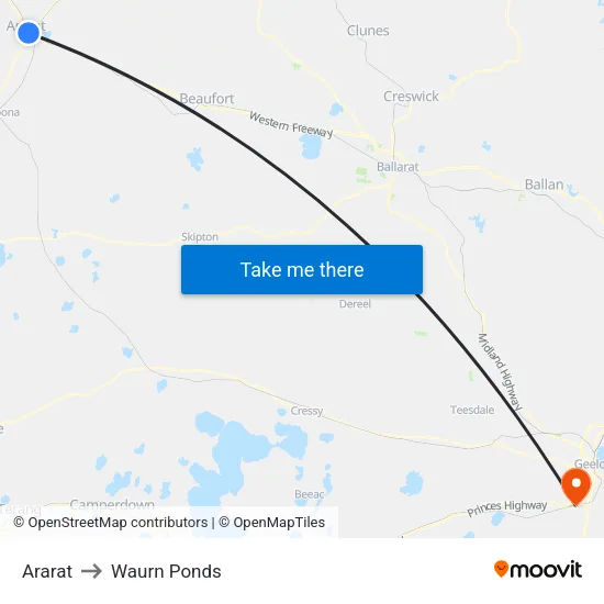 Ararat to Waurn Ponds map