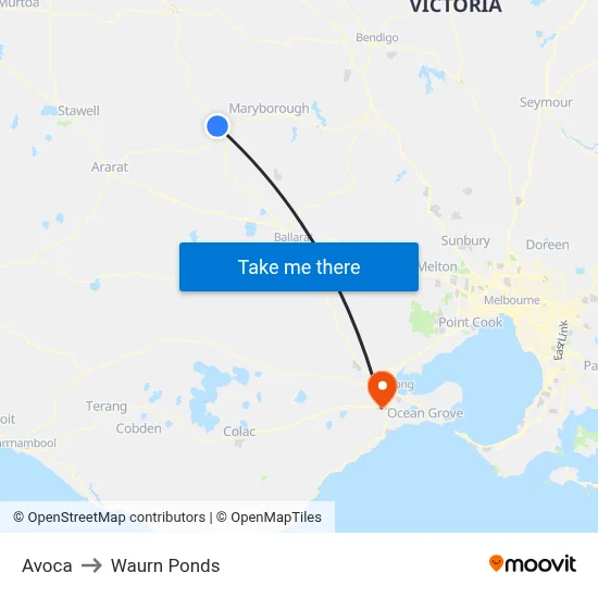 Avoca to Waurn Ponds map