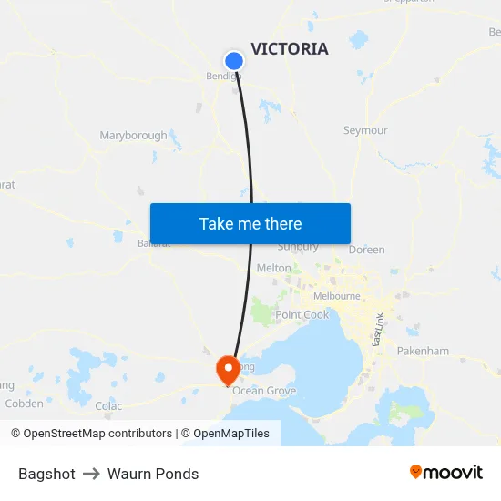 Bagshot to Waurn Ponds map