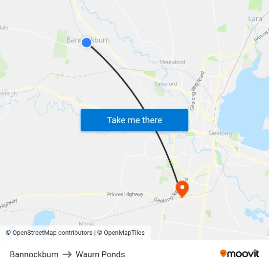Bannockburn to Waurn Ponds map