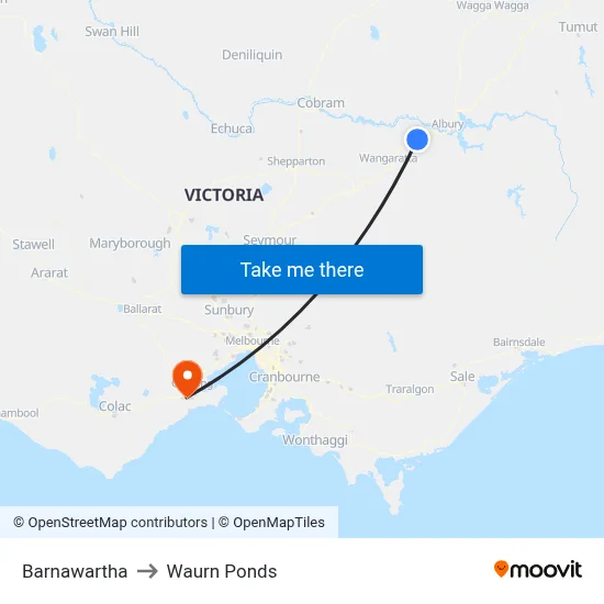 Barnawartha to Waurn Ponds map
