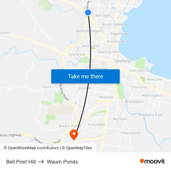 Bell Post Hill to Waurn Ponds map