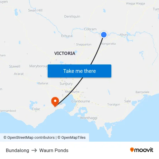 Bundalong to Waurn Ponds map