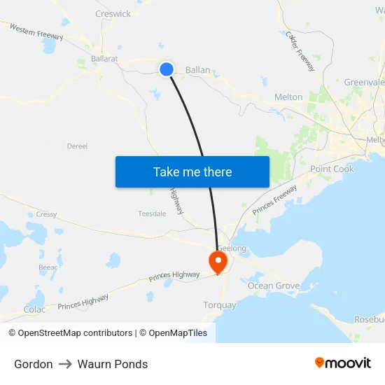 Gordon to Waurn Ponds map