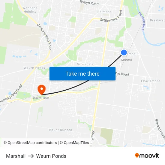 Marshall to Waurn Ponds map