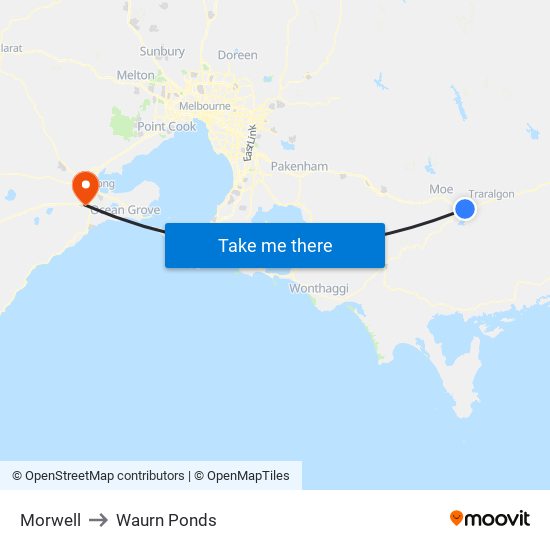 Morwell to Waurn Ponds map