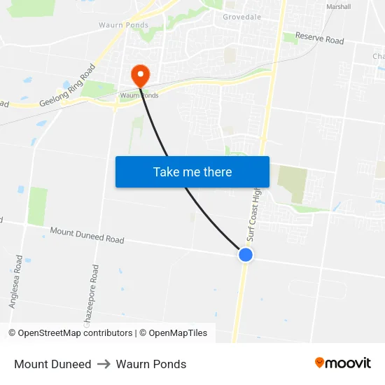 Mount Duneed to Waurn Ponds map