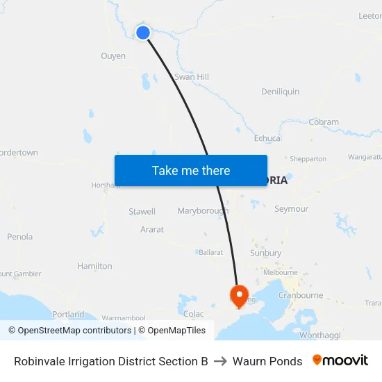 Robinvale Irrigation District Section B to Waurn Ponds map