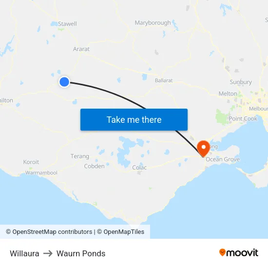 Willaura to Waurn Ponds map