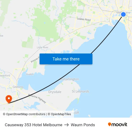 Causeway 353 Hotel Melbourne to Waurn Ponds map