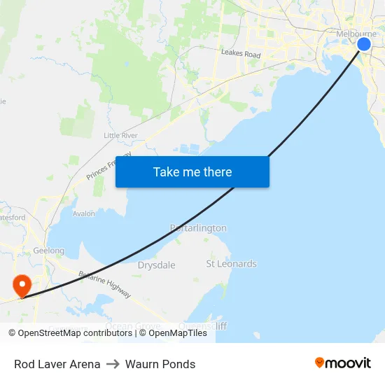 Rod Laver Arena to Waurn Ponds map