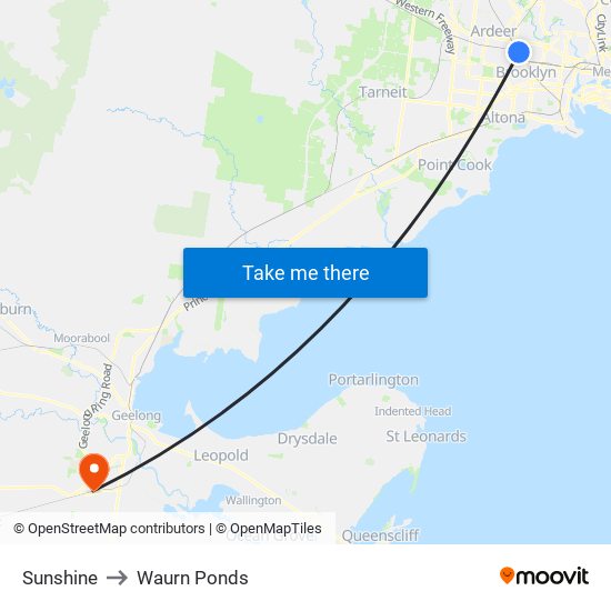 Sunshine to Waurn Ponds map