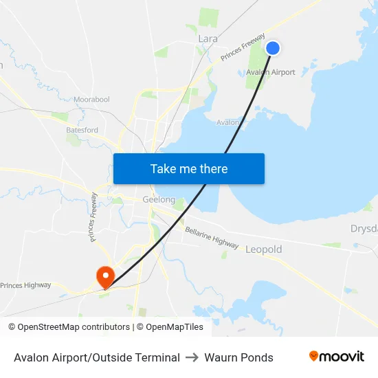 Avalon Airport/Outside Terminal to Waurn Ponds map