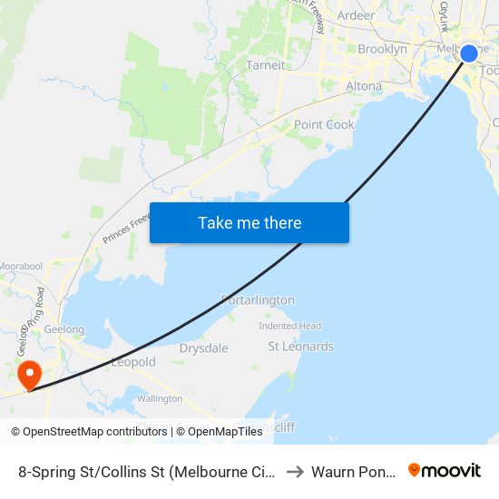 8-Spring St/Collins St (Melbourne City) to Waurn Ponds map