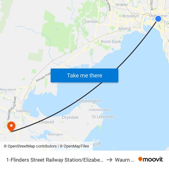 1-Flinders Street Railway Station/Elizabeth St (Melbourne City) to Waurn Ponds map