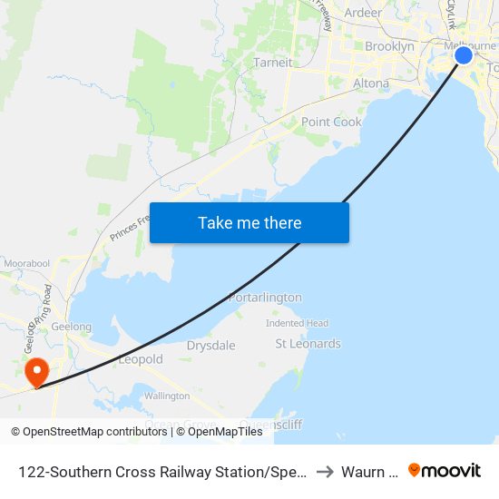 122-Southern Cross Railway Station/Spencer St (Melbourne City) to Waurn Ponds map