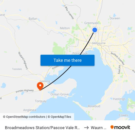 Broadmeadows Station/Pascoe Vale Rd (Broadmeadows) to Waurn Ponds map