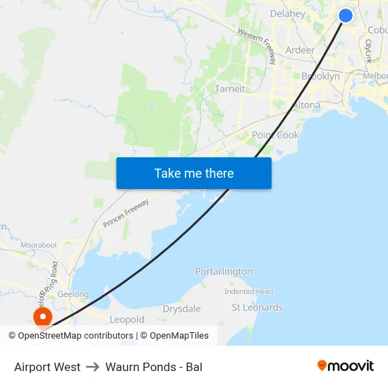 Airport West to Waurn Ponds - Bal map