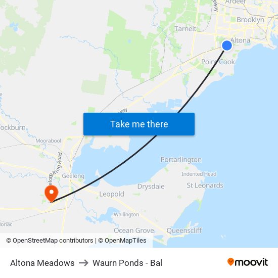 Altona Meadows to Waurn Ponds - Bal map