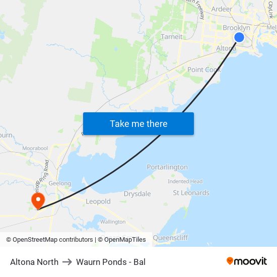 Altona North to Waurn Ponds - Bal map