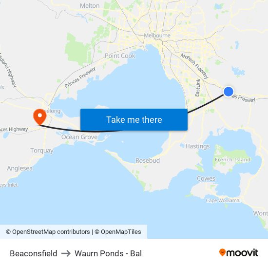 Beaconsfield to Waurn Ponds - Bal map