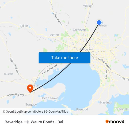 Beveridge to Waurn Ponds - Bal map