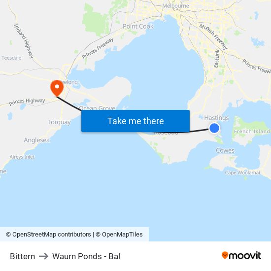 Bittern to Waurn Ponds - Bal map