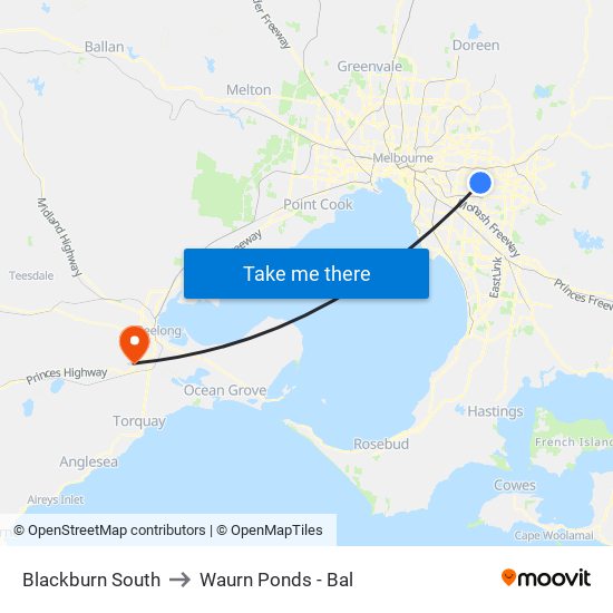 Blackburn South to Waurn Ponds - Bal map