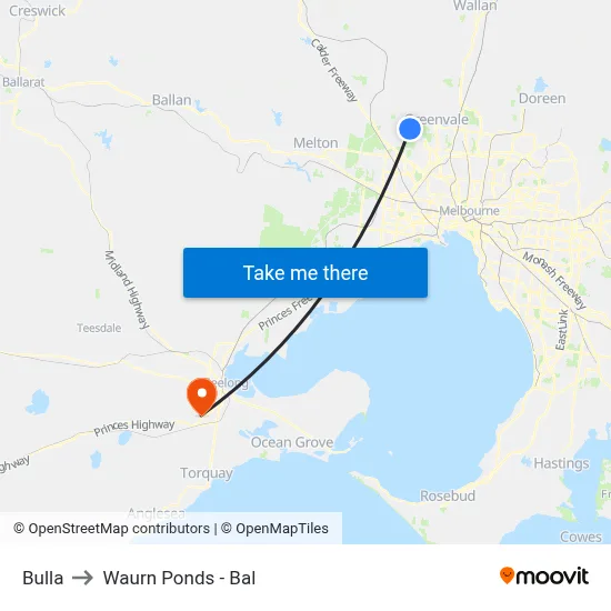 Bulla to Waurn Ponds - Bal map