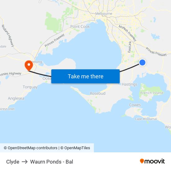 Clyde to Waurn Ponds - Bal map