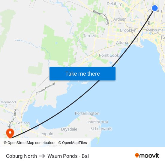 Coburg North to Waurn Ponds - Bal map