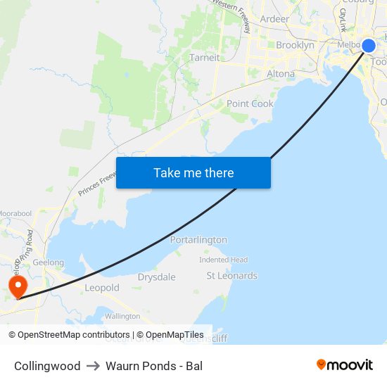 Collingwood to Waurn Ponds - Bal map