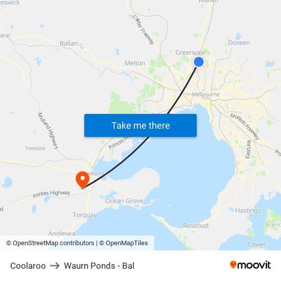 Coolaroo to Waurn Ponds - Bal map