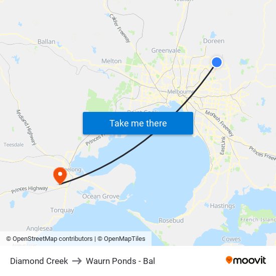 Diamond Creek to Waurn Ponds - Bal map